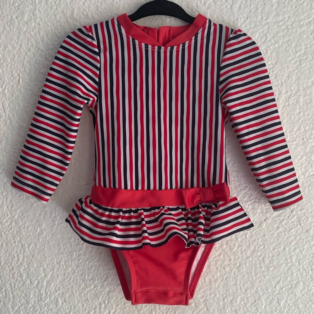 Cat & Jack 12M Red, White & Blue Stripped Swimsuit One-piece